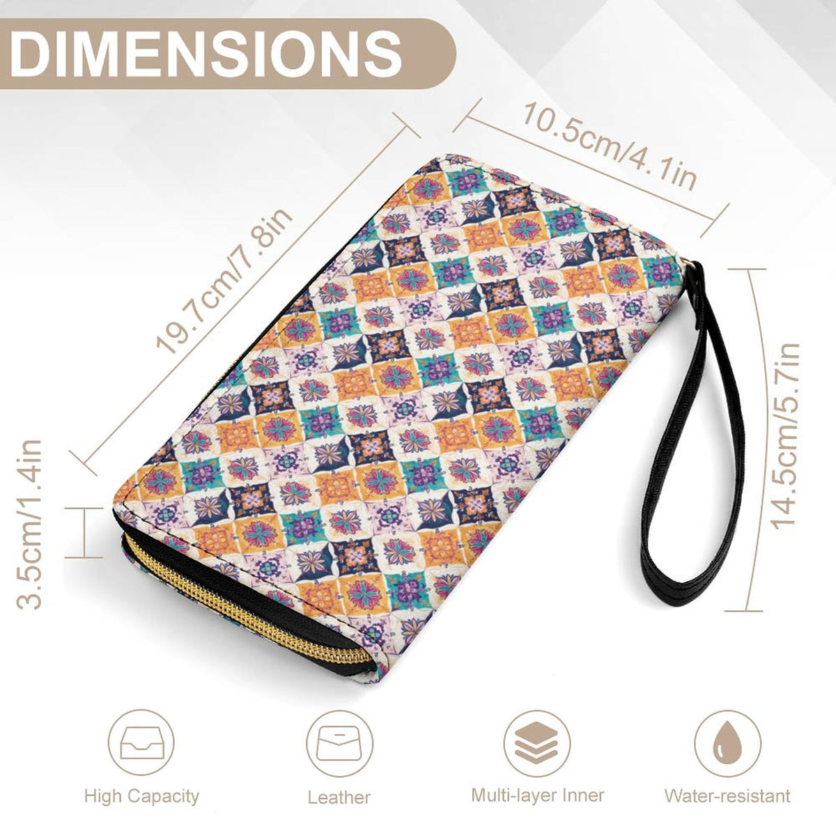 Leather Wallet with Wristlet Strap (2 Pictures on 2 Sides)