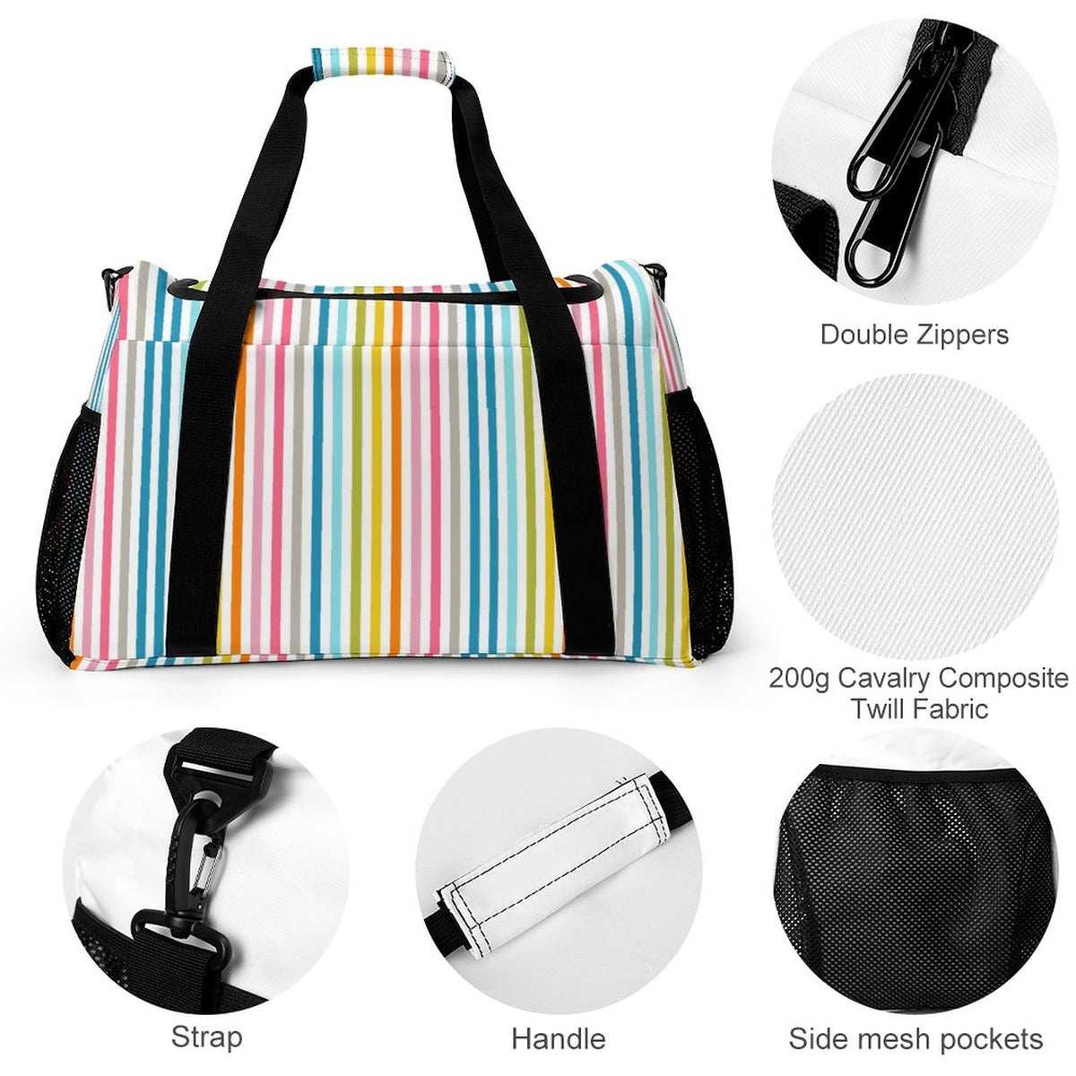 Travel Duffel Bag - Rainbow striped