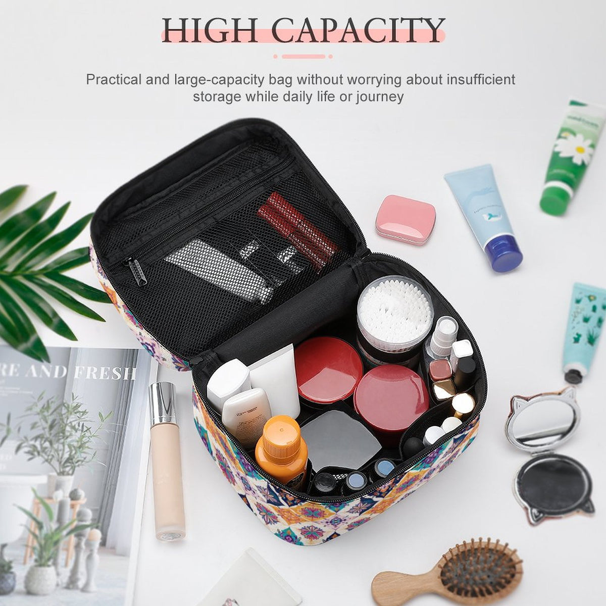 Make-up bag with Lychee pattern PU material