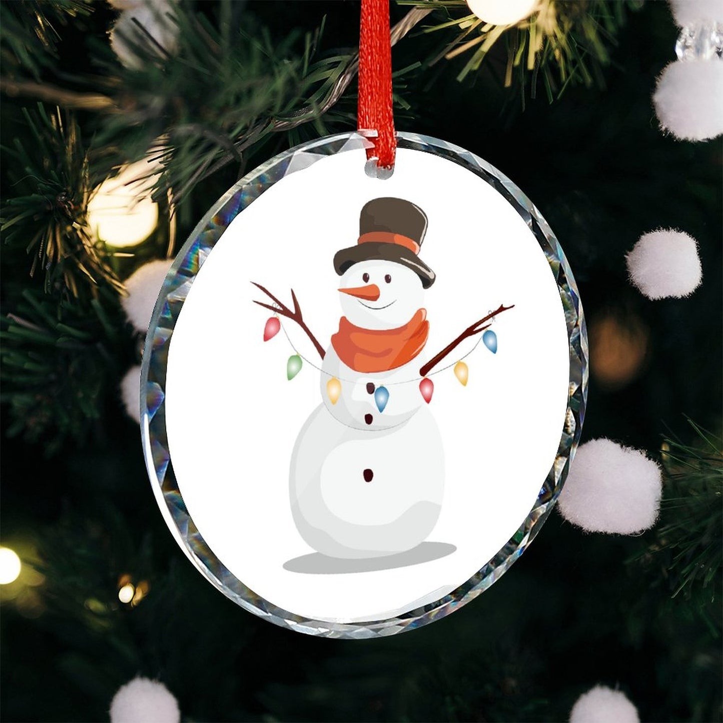 Glass Circular Ornament Pendant - Snowman