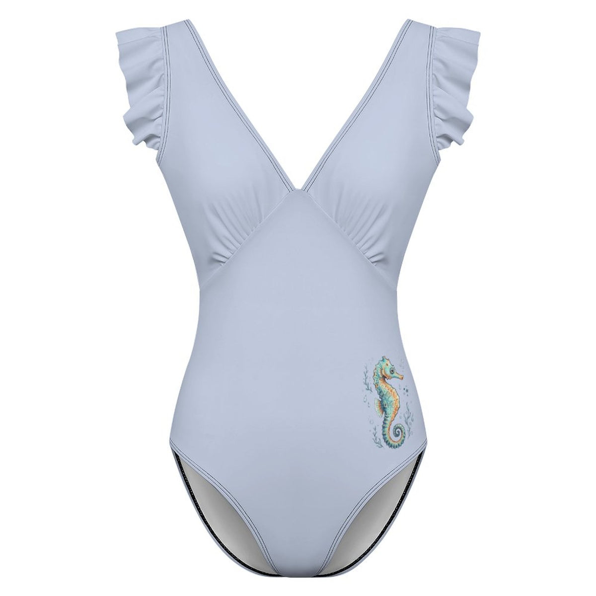 Women's Ruffled Sleeve One Piece Swimsuit Light Blue