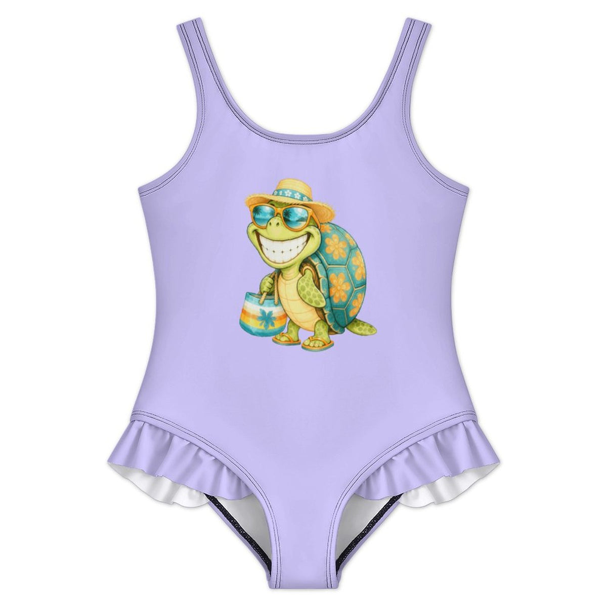 Girls Ruffle Trim One Piece Swimwear