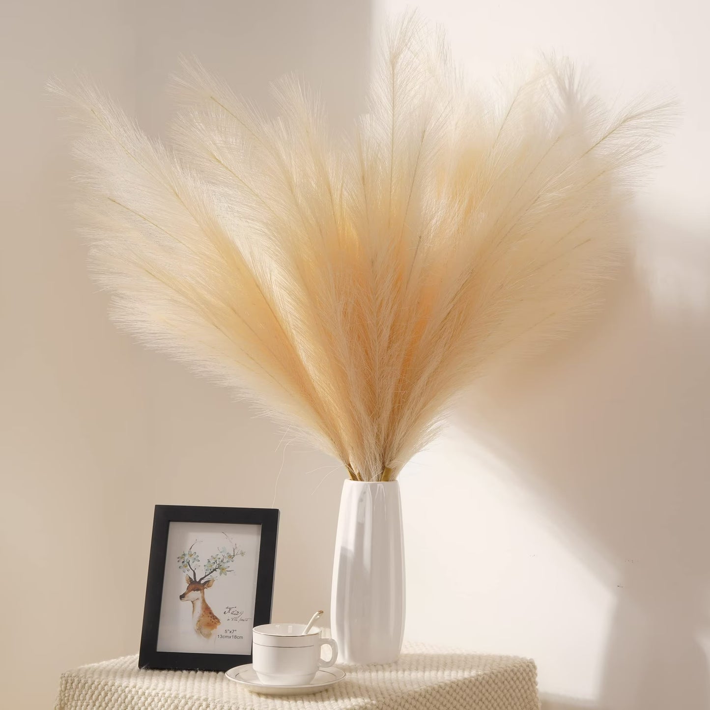8pcs Faux Pampas Grass 38"/3.1FT Tall Fake Pampas Floral Large Artificial Natural Pompous Grass Plants for Floor Vase Filler Home Boho Decor - Beige