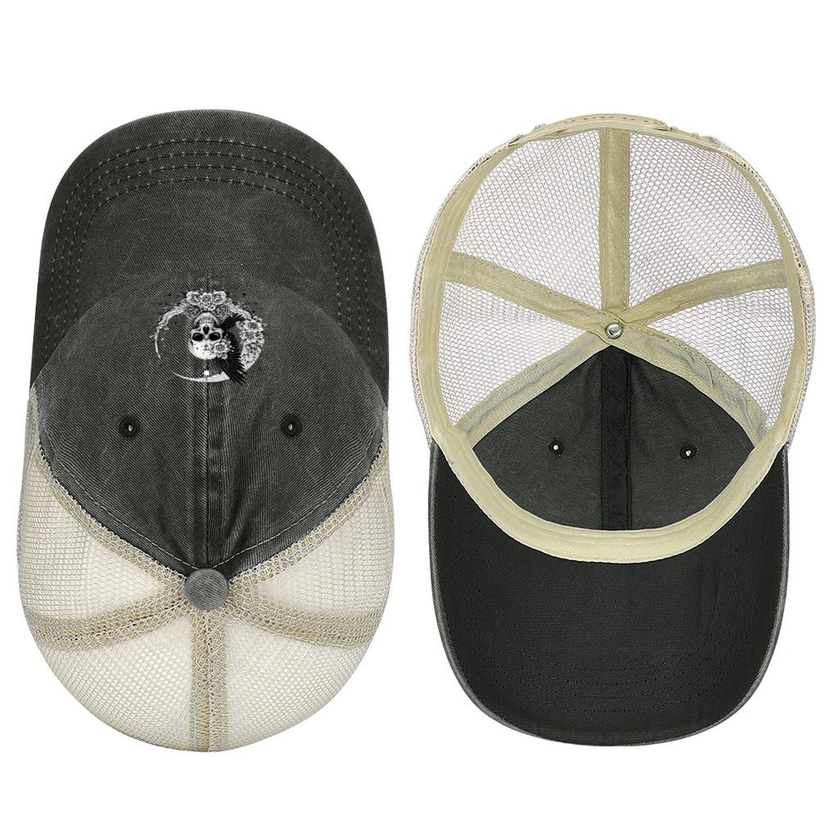 Cotton Trucker Hat for Casual Style - Skull and Roses