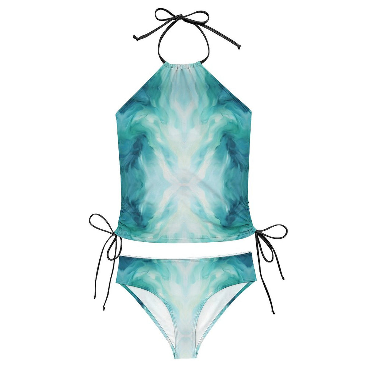 2-Piece Women's Tankini Set with High Neck Halter Top Ocean Blue