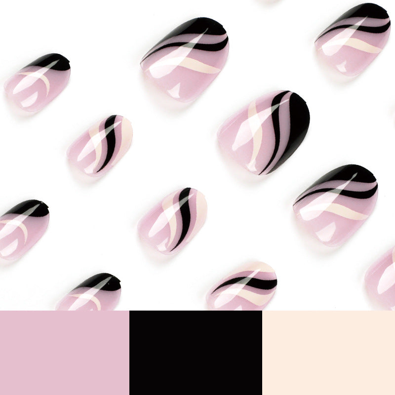 Press on armor, French simple black and white wavy lines Press on armor, short nails art Press on nails press on – Image 4