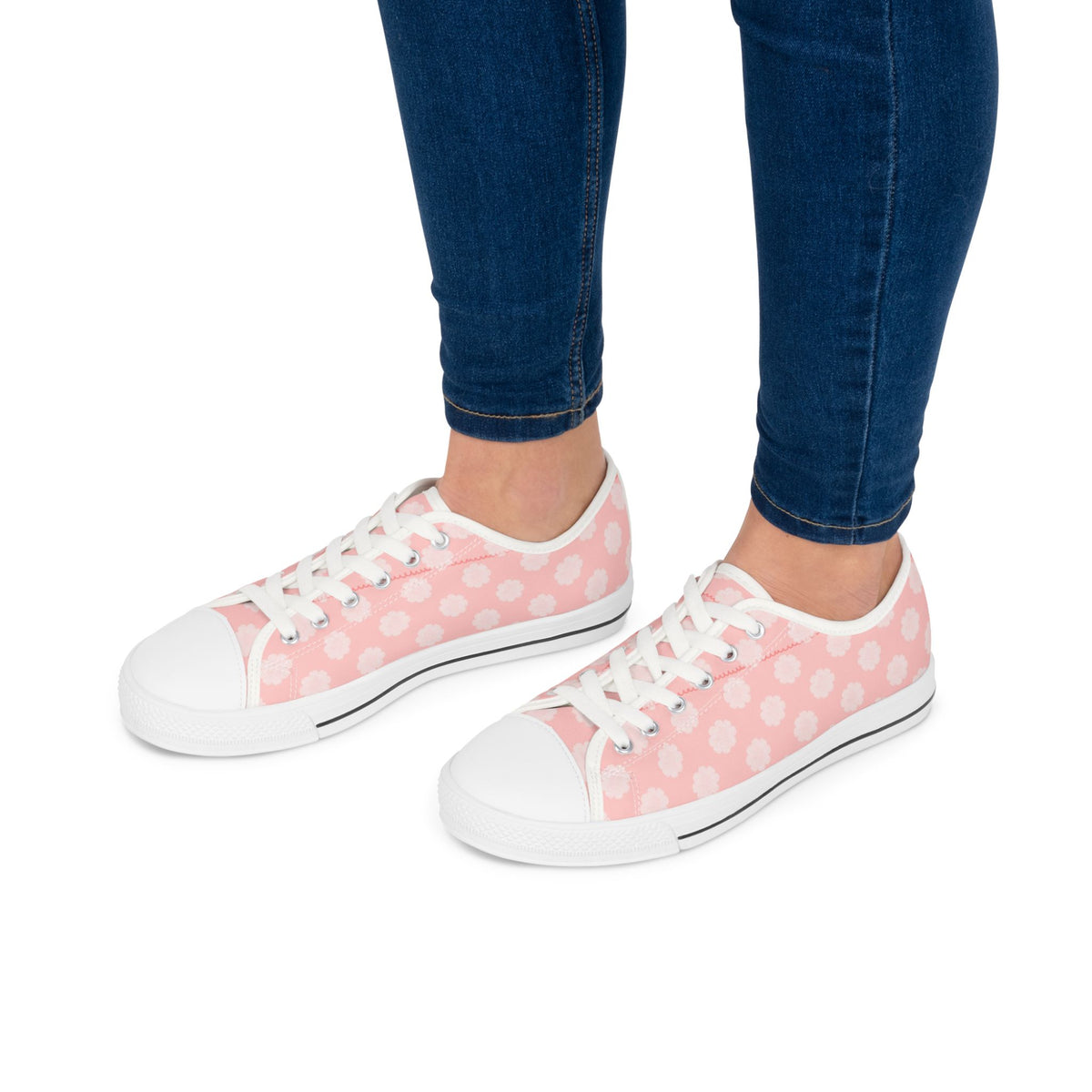 Pink Daisy Low Top Sneakers — Floral Canvas Casual Shoes