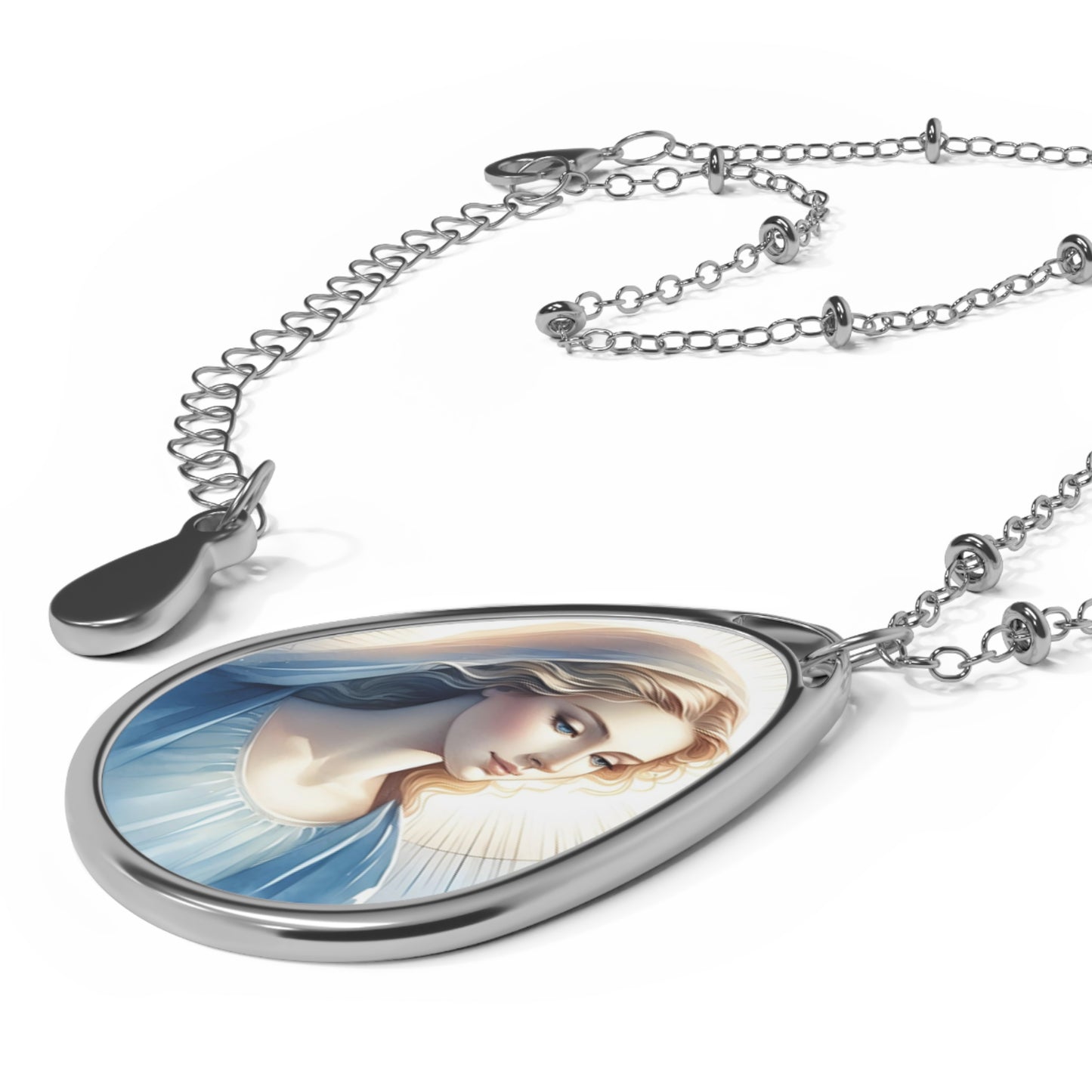 Elegant Religious Oval Necklace, Virgin Mary Jewelry, Spiritual Gift, Faith Pendant, Blessing Accessory, Holy Necklace