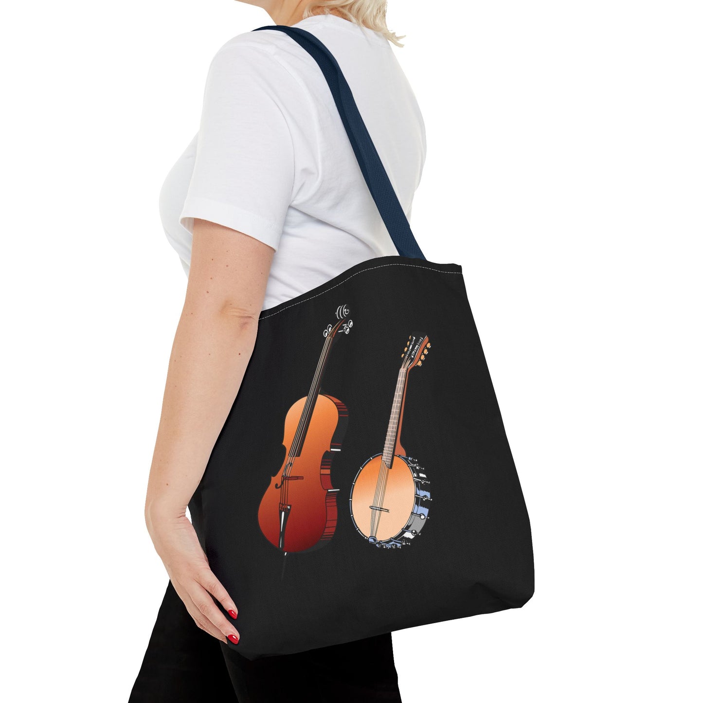 Musical Instruments Tote Bag, Music Lover Gift, Banjo and Cello Design, Stylish Grocery Tote, Concert Bag, Eco-Friendly Carryall