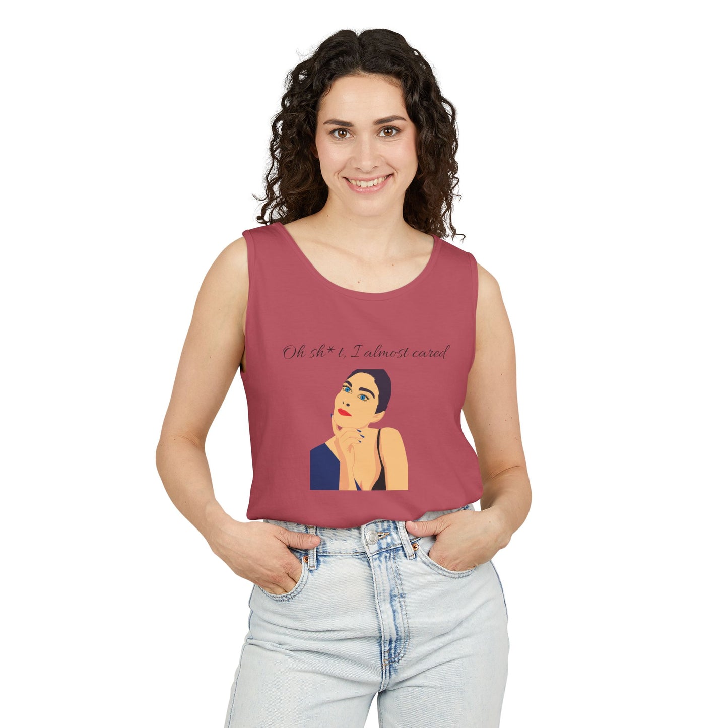 Funny Graphic Tank Top - "Oh sh*t, I almost cared"