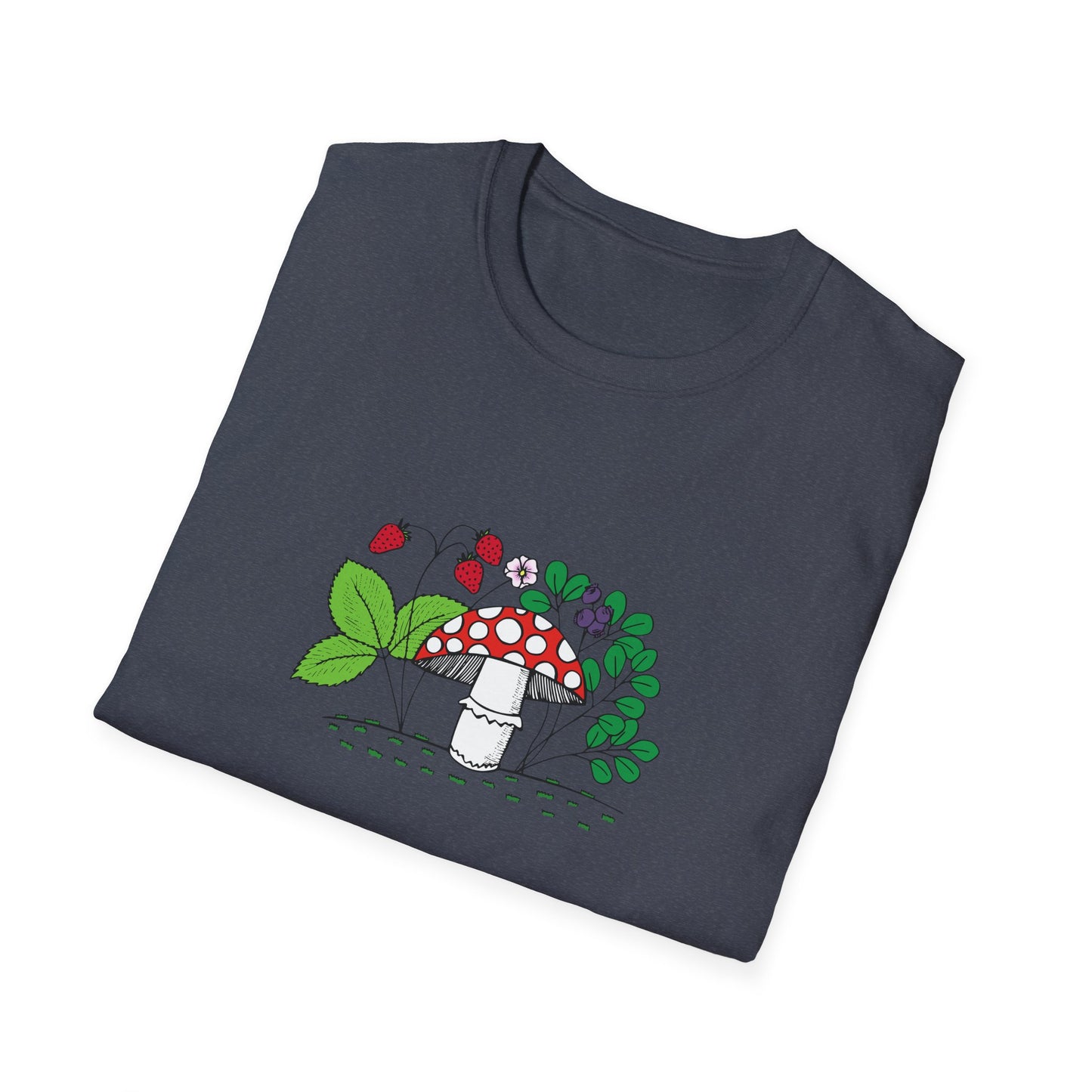 Whimsical Mushroom T-Shirt for Nature Lovers, Casual Tees, Gift for Gardeners, Unisex Softstyle Shirt, Eco-Friendly Apparel