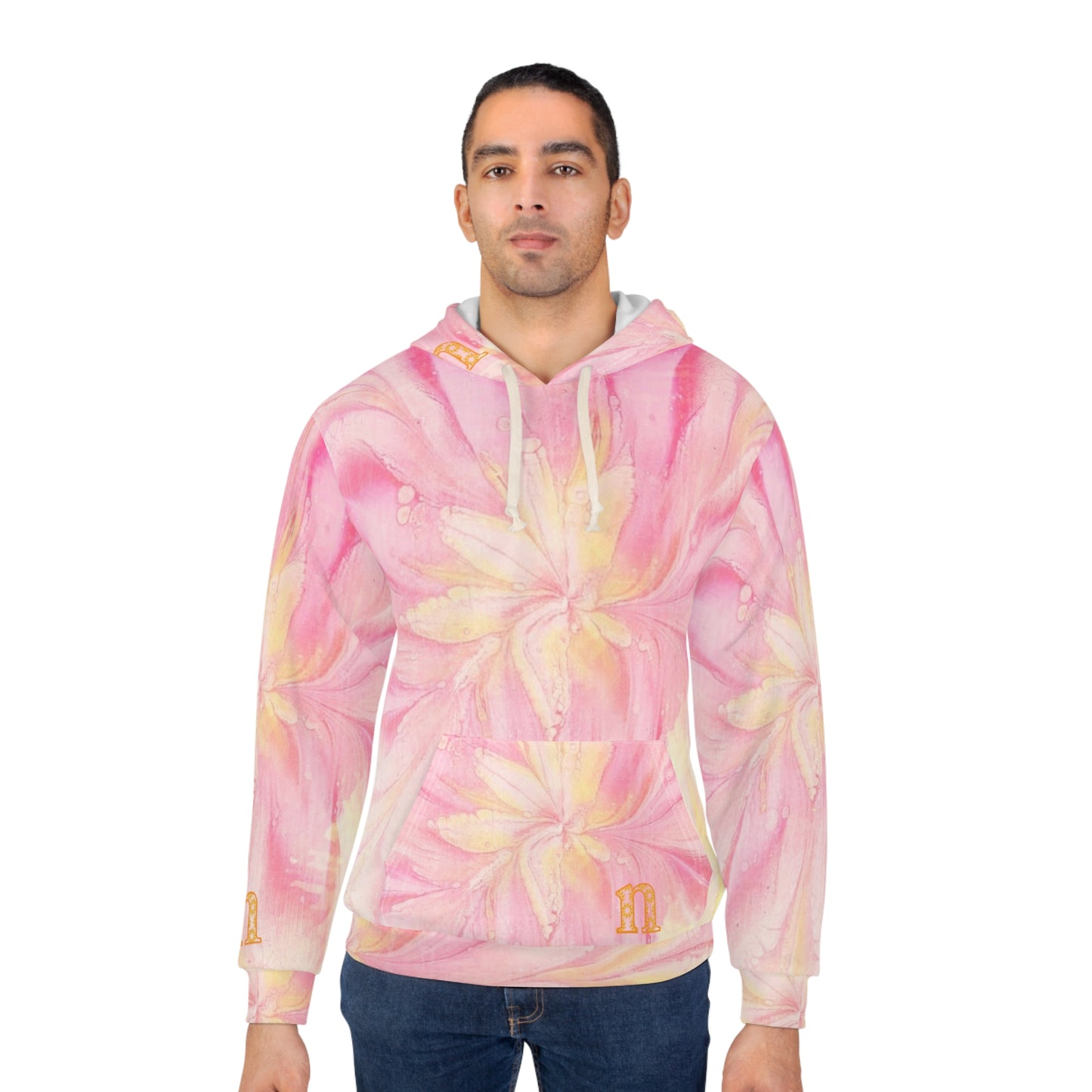 Floral Pink Unisex Pullover Hoodie, AOP Sweatshirt, Cozy Spring Wear, Gift for Her, Trendy Aesthetic Fashion
