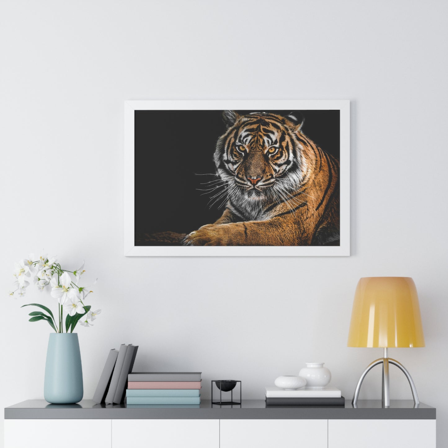Majestic Tiger Wall Art Print, Framed Horizontal Poster, Animal Decor, Home Office Decoration, Wildlife Art, Gift Idea