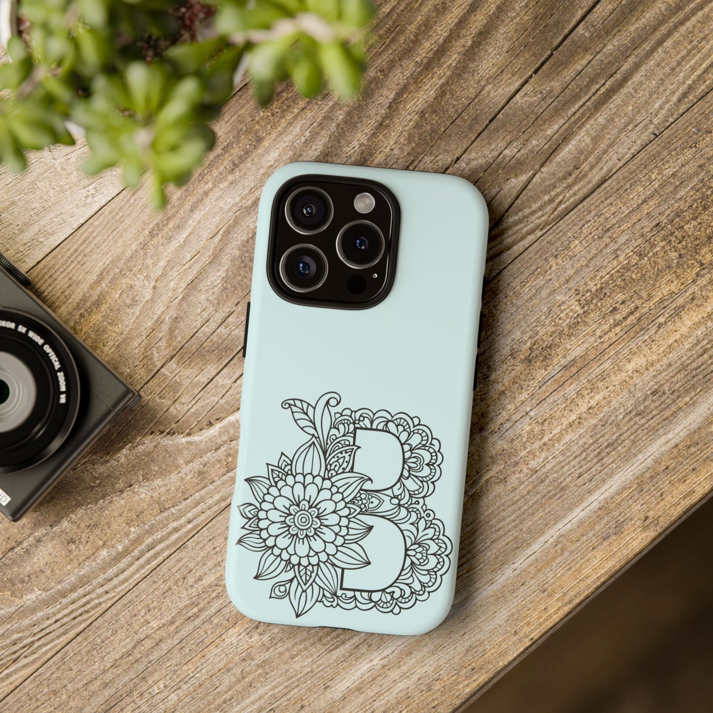 Personalized Tough Phone Case- Letter B, Floral Monogram Cell Phone Cover, Custom Protective Case, Unique Gift, Birthday, Graduation