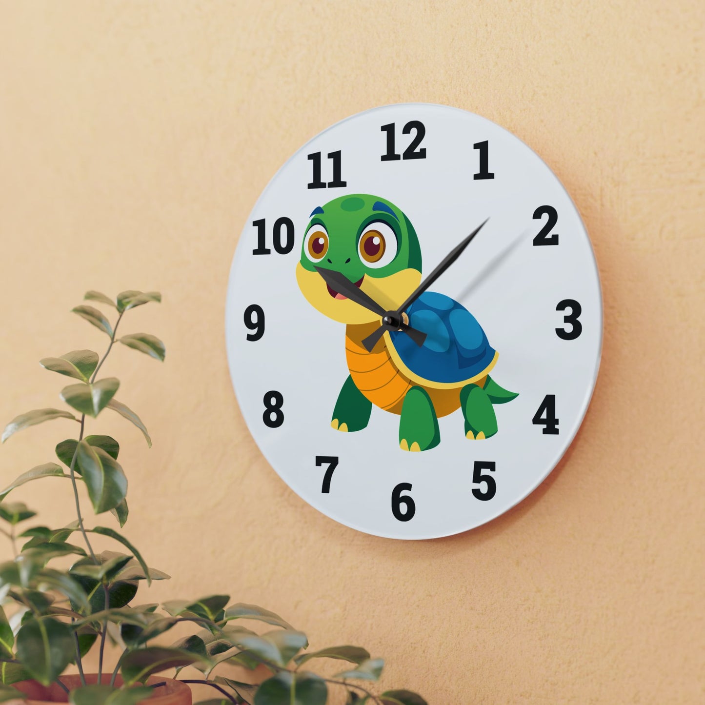 Cute Turtle Acrylic Wall Clock, Kids Room Decor, Playful Timepiece, Children's