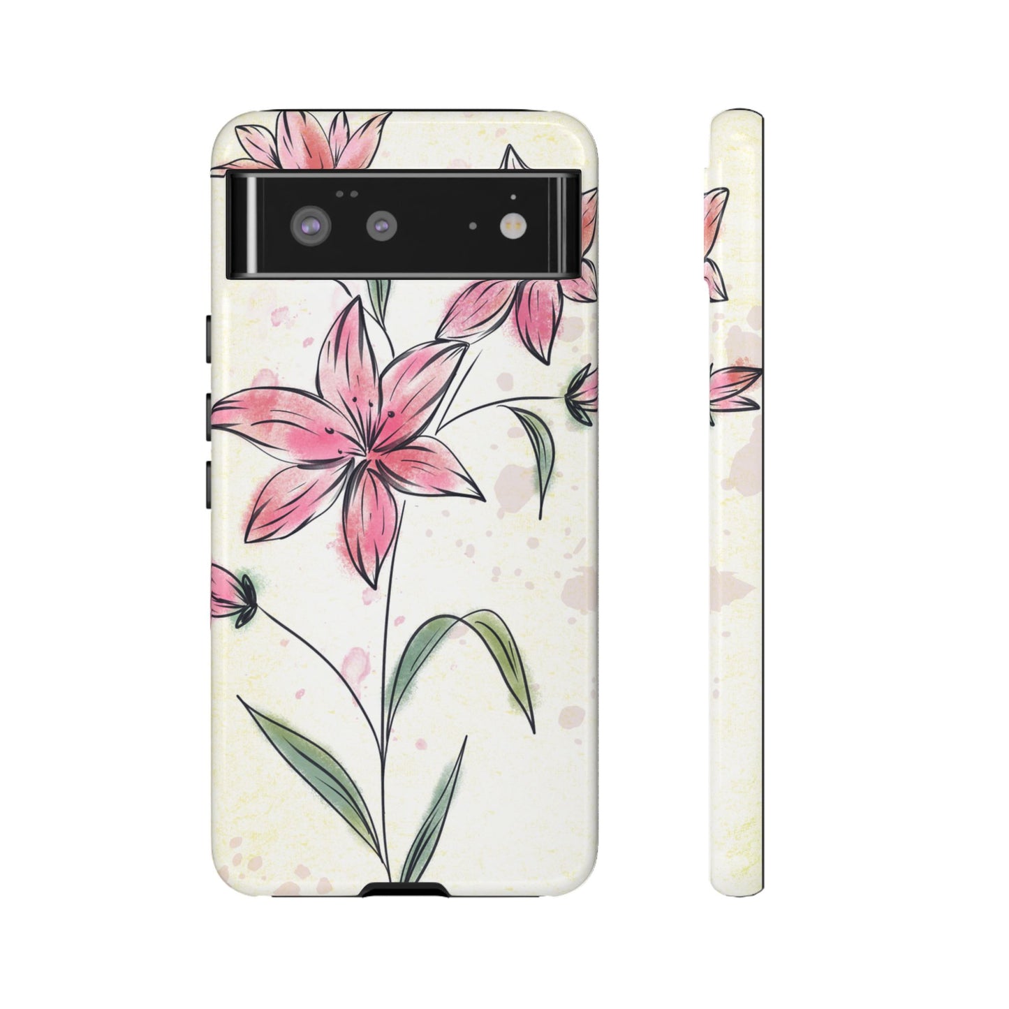 Floral Phone Case with Elegant Pink Lilies, Cute Floral Accessories, Phone Protection, Gift for Her, Stylish Cell Phone Cover