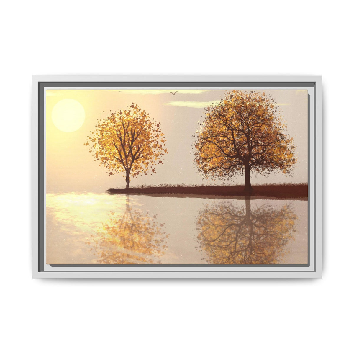 Framed Matte Canvas Wall Art — Golden Autumn Trees Reflection