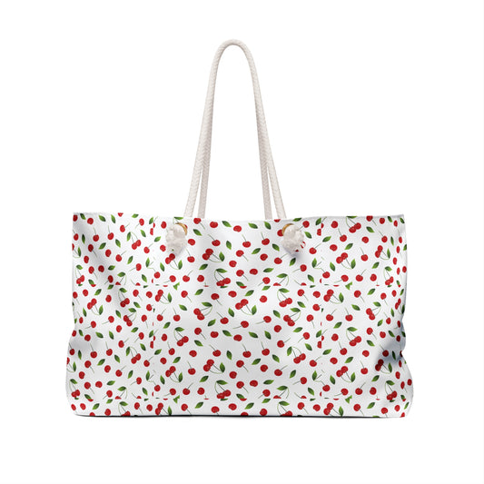 Charming Floral Weekender Bag, Travel Tote, Summer Beach Bag, Cute Grocery Bag, Berry Print Overnight Carryall, Gift for Her