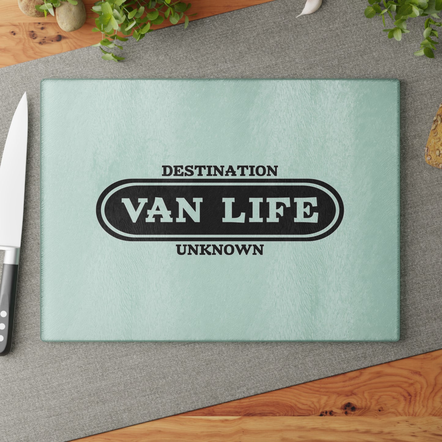 Van Life Glass Cutting Board - Perfect Gift for Travelers, Kitchen Decor, Campsite Cooking, RV Living, Adventure Enthusiasts