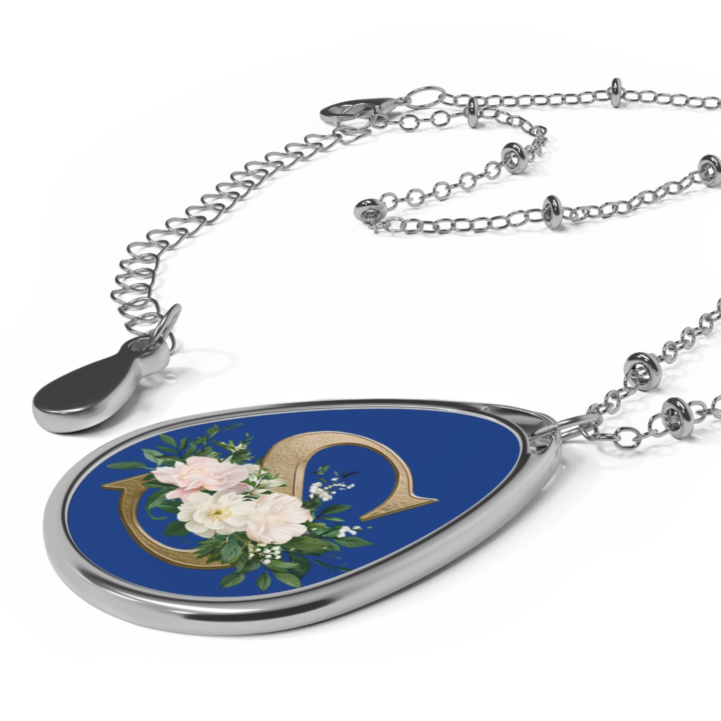 Personalized Floral Initial Oval Necklace, Gifts for Her, Custom Jewelry, Mother