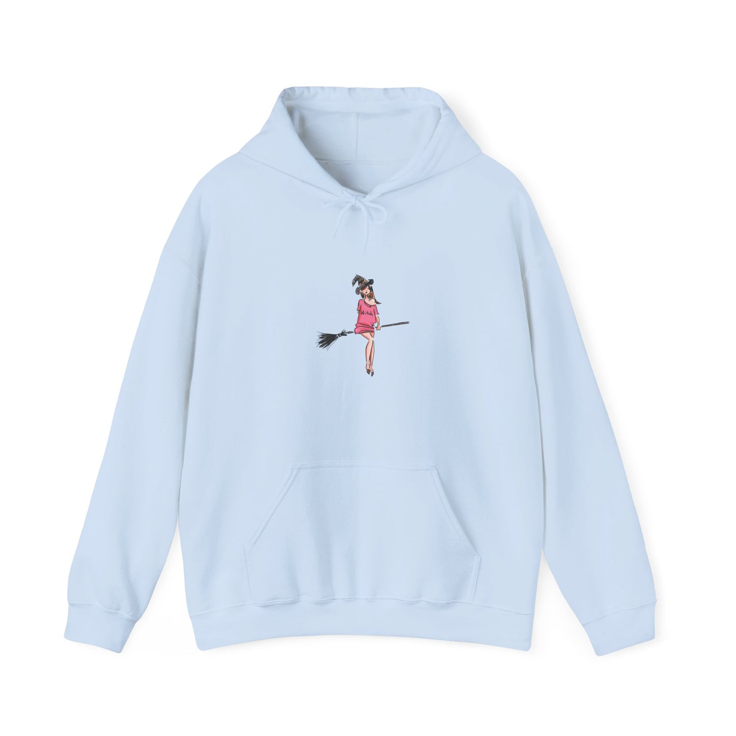 Cute Witch on Broom Unisex Hoodie, Cozy Fall Sweatshirt, Halloween Gift, Witchy Apparel, Spooky Season Fashion