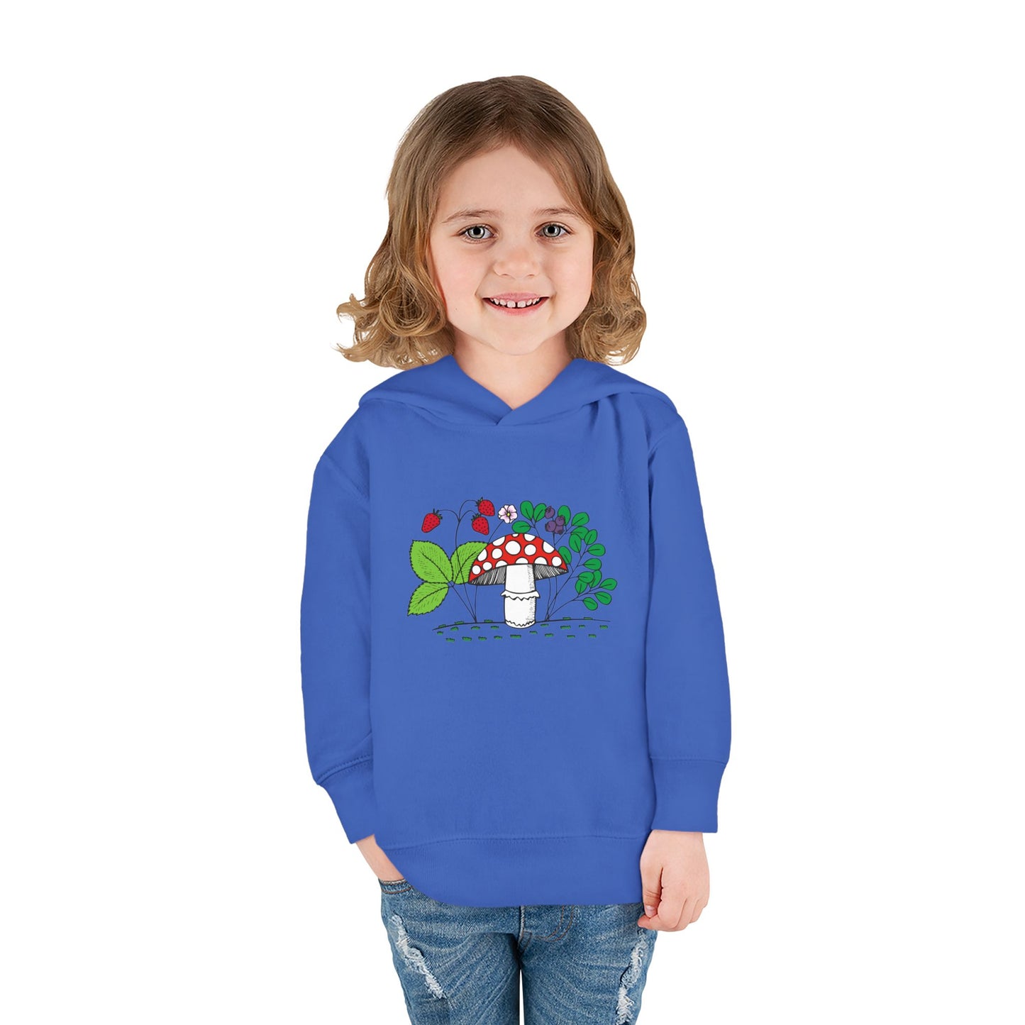 Whimsical Toddler Pullover Fleece Hoodie, Cute Sweater for Kids, Cozy Fall Fashion, Mushroom Design, Halloween Outfit, Gift for Toddlers