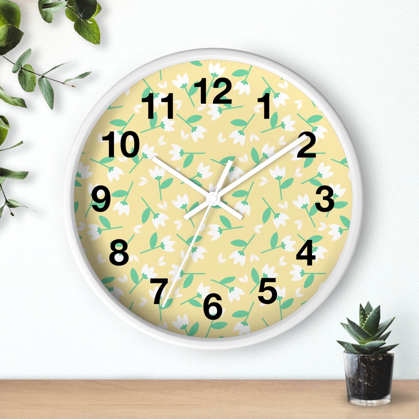 Floral Yellow Wall Clock, Home Decor, Gift for Her, Spring Vibes, Kitchen Accessory, Mother's Day Gift