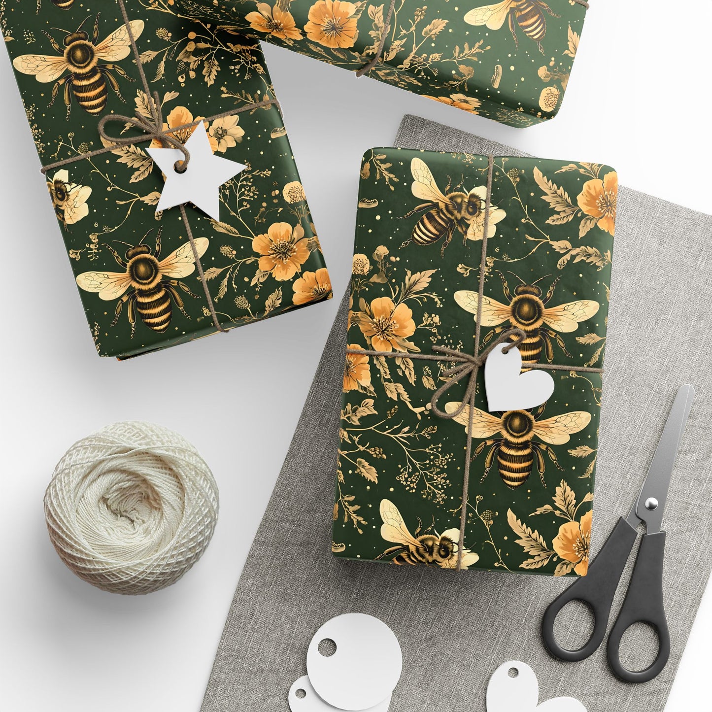 Floral Bee Wrapping Paper, Eco-Friendly Gift Wrap for Birthdays, Weddings, Showers, Baby Showers, Nature Lovers