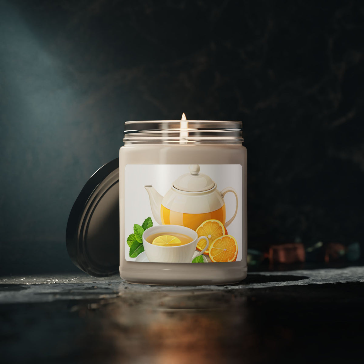 Lemon Tea Soy Candle — 9oz Scented Jar (Fresh Citrus & Herbal Notes)