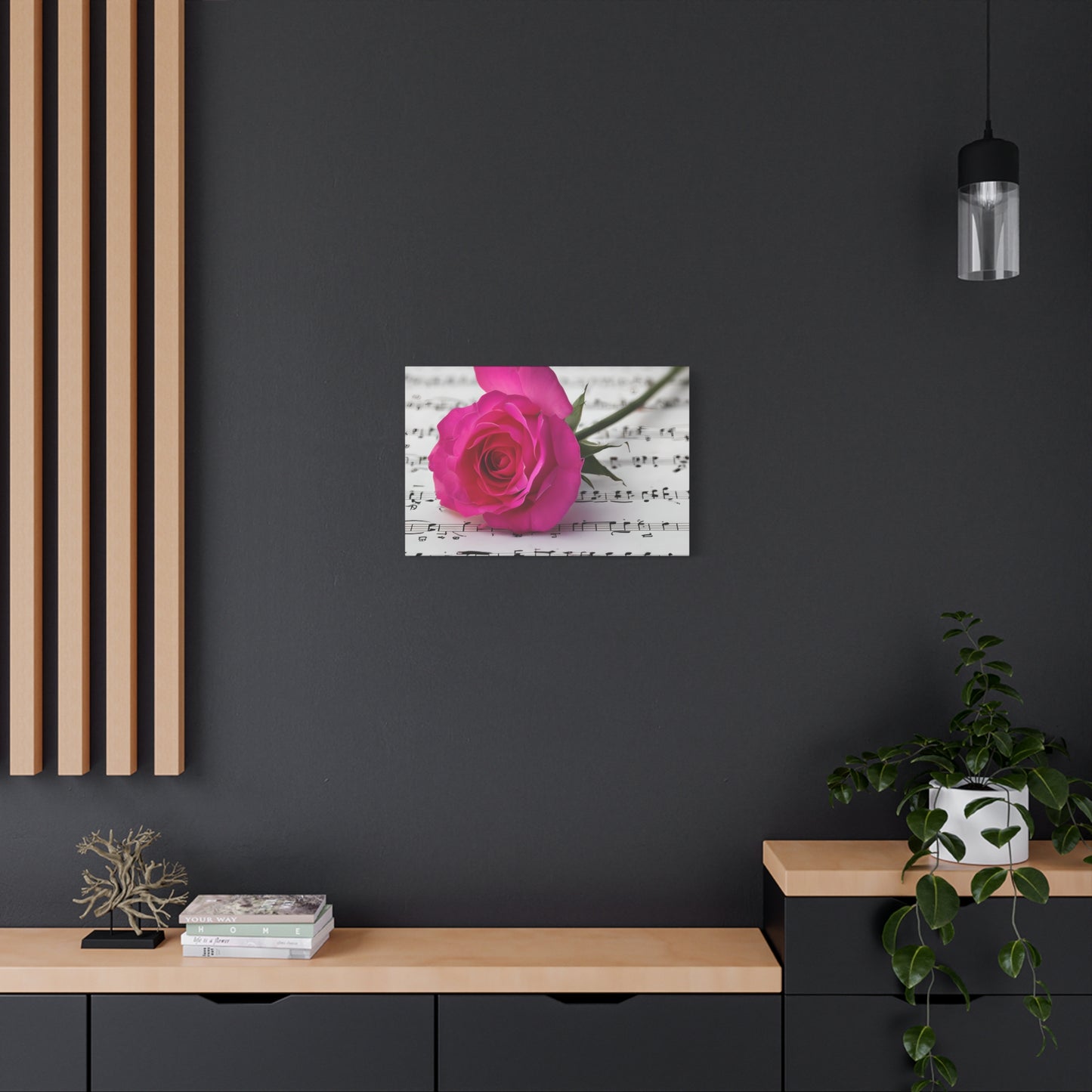Stretched Canvas Art Print, Classic Rose on Sheet Music, Floral Wall Decor, Home Decoration, Gift for Music Lovers