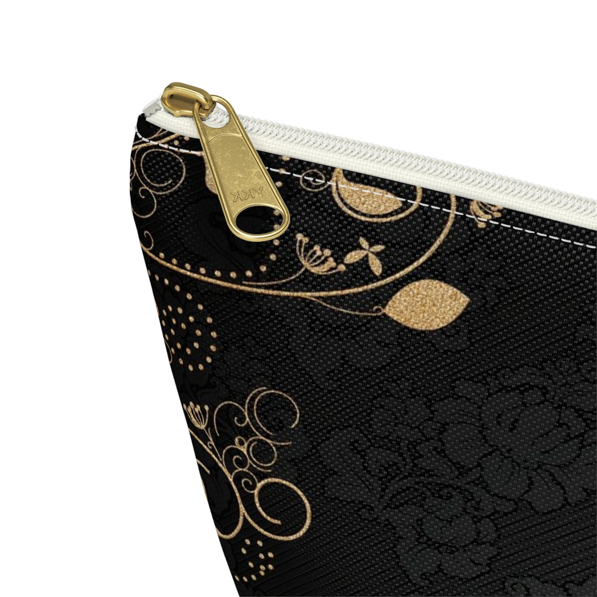 Elegant Black & Gold Damask Accessory Pouch
