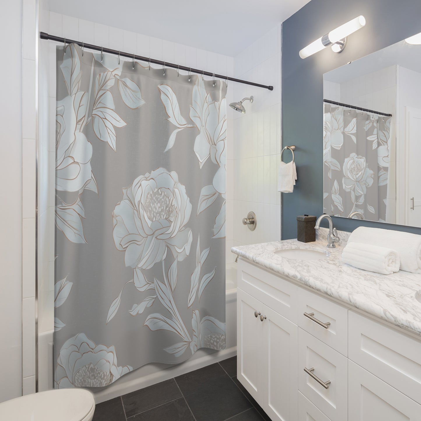 Elegant Floral Shower Curtain, Boho Bathroom Decor