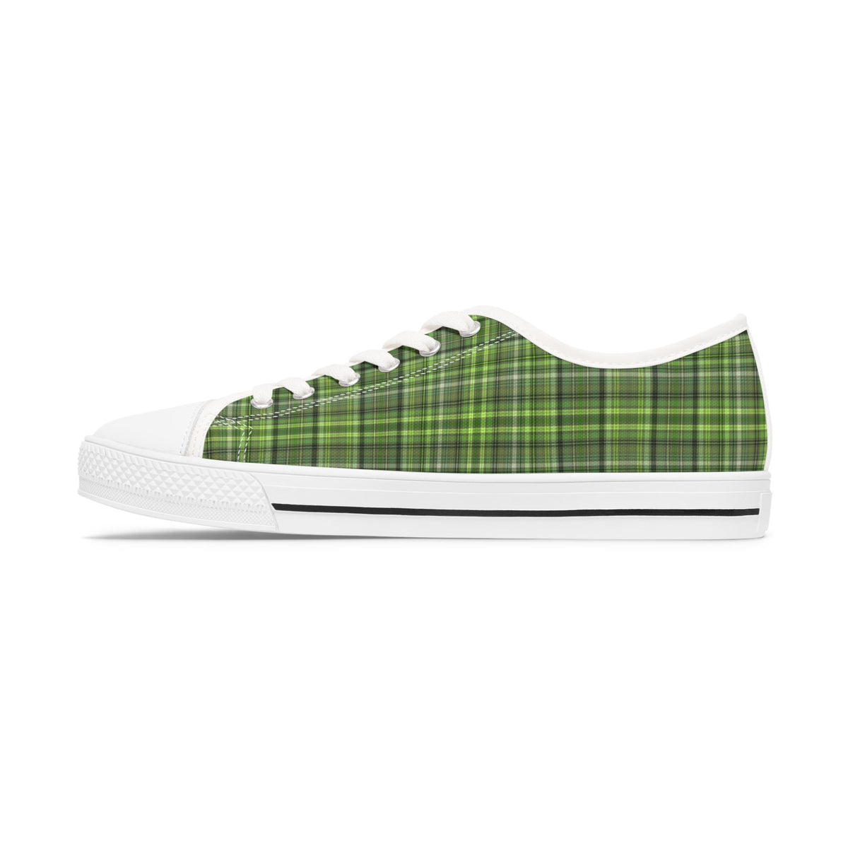 Green Plaid Low Top Sneakers — Casual Canvas Shoes
