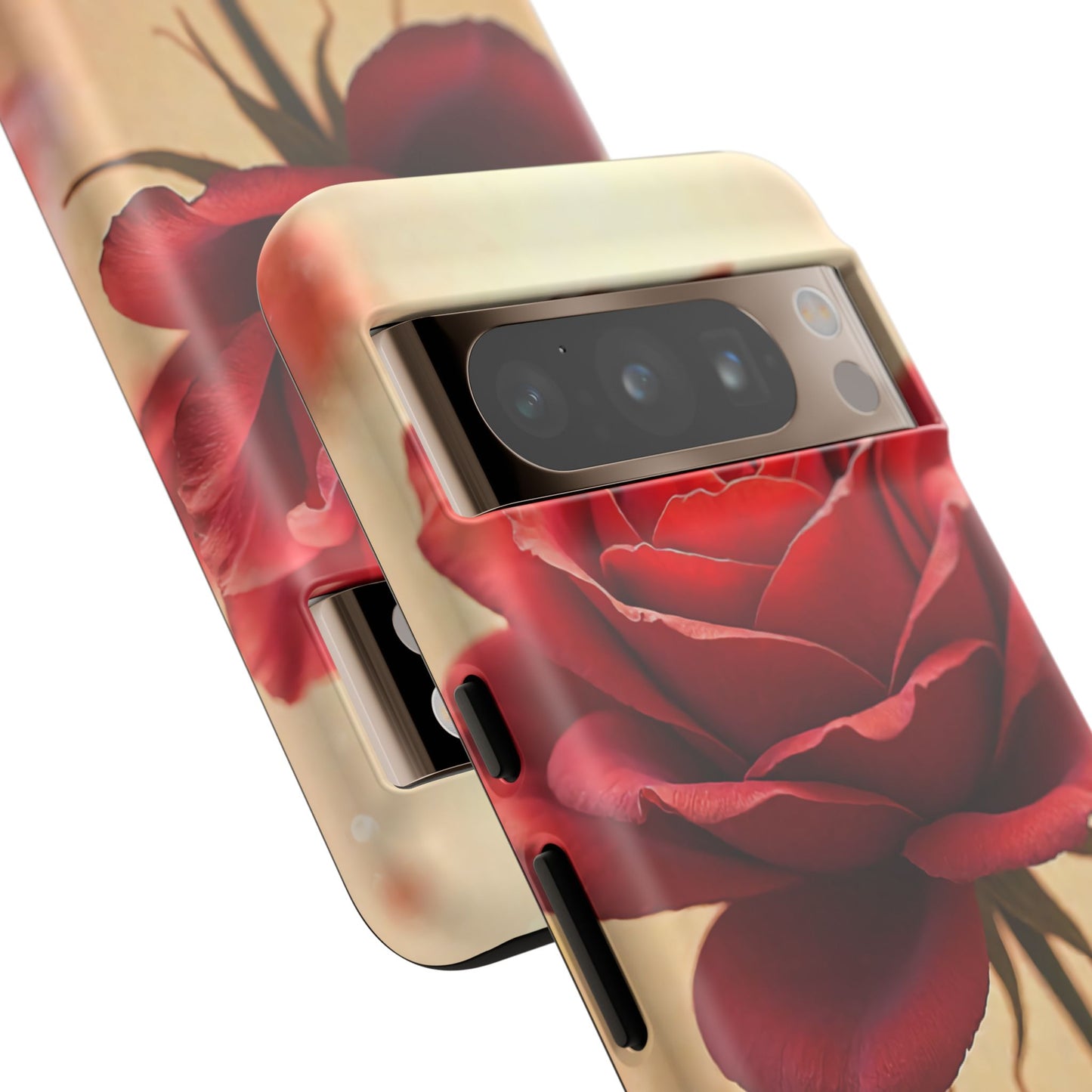 Floral Phone Case with Red Rose Design, Tough Phone Cover, Flower Print, Gift for Her, Stylish Accessory, Floral Aesthetic