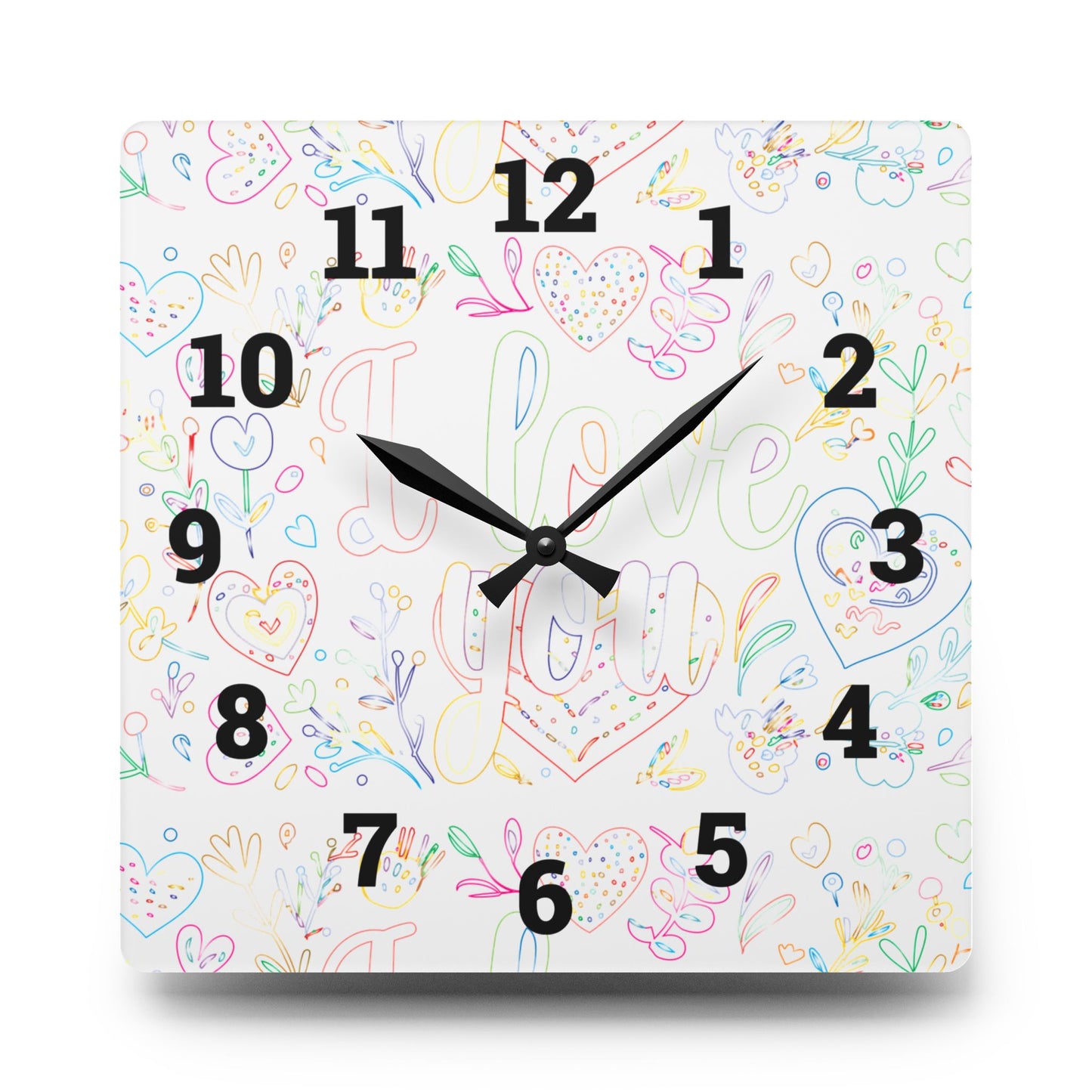 Whimsical Acrylic Wall Clock - Love You Decor, Heart Design, Gift for Her,