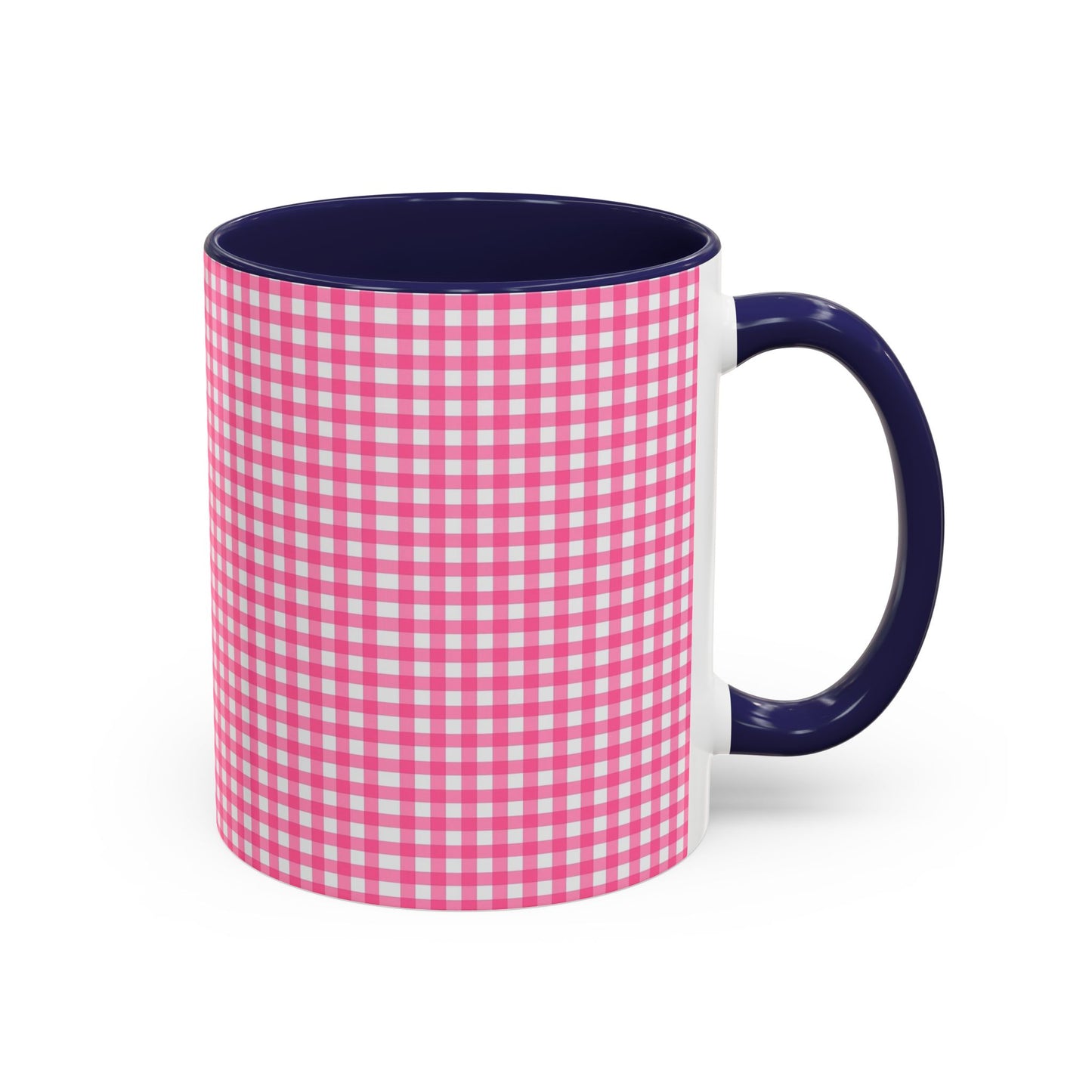 Pink Gingham Accent Coffee Mug, Cute Kitchen Decor, Gift for Coffee Lovers, Home Office Mug, Spring and Summer Vibes
