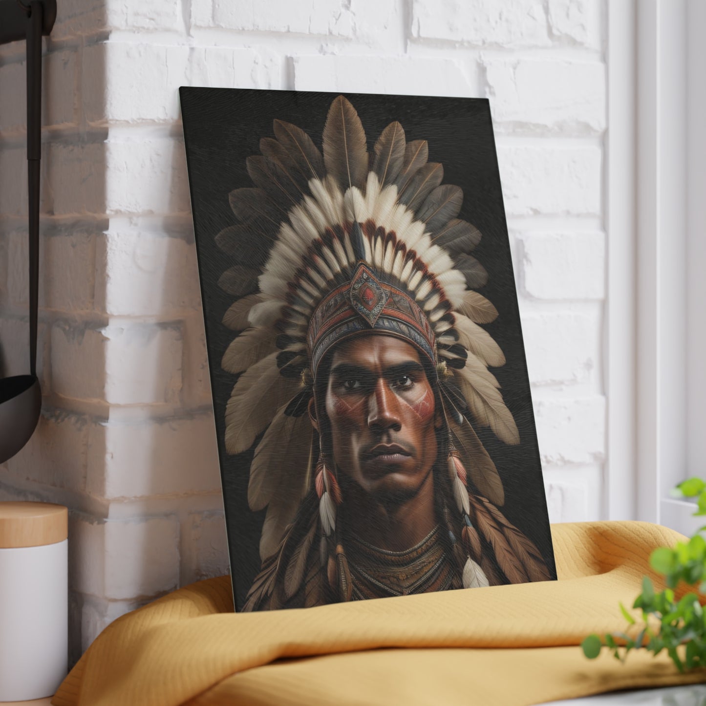 Handcrafted Glass Cutting Board with Native American Headdress Design, Chef Gift, Kitchen Decor, Unique Housewarming Gift, Functional Art