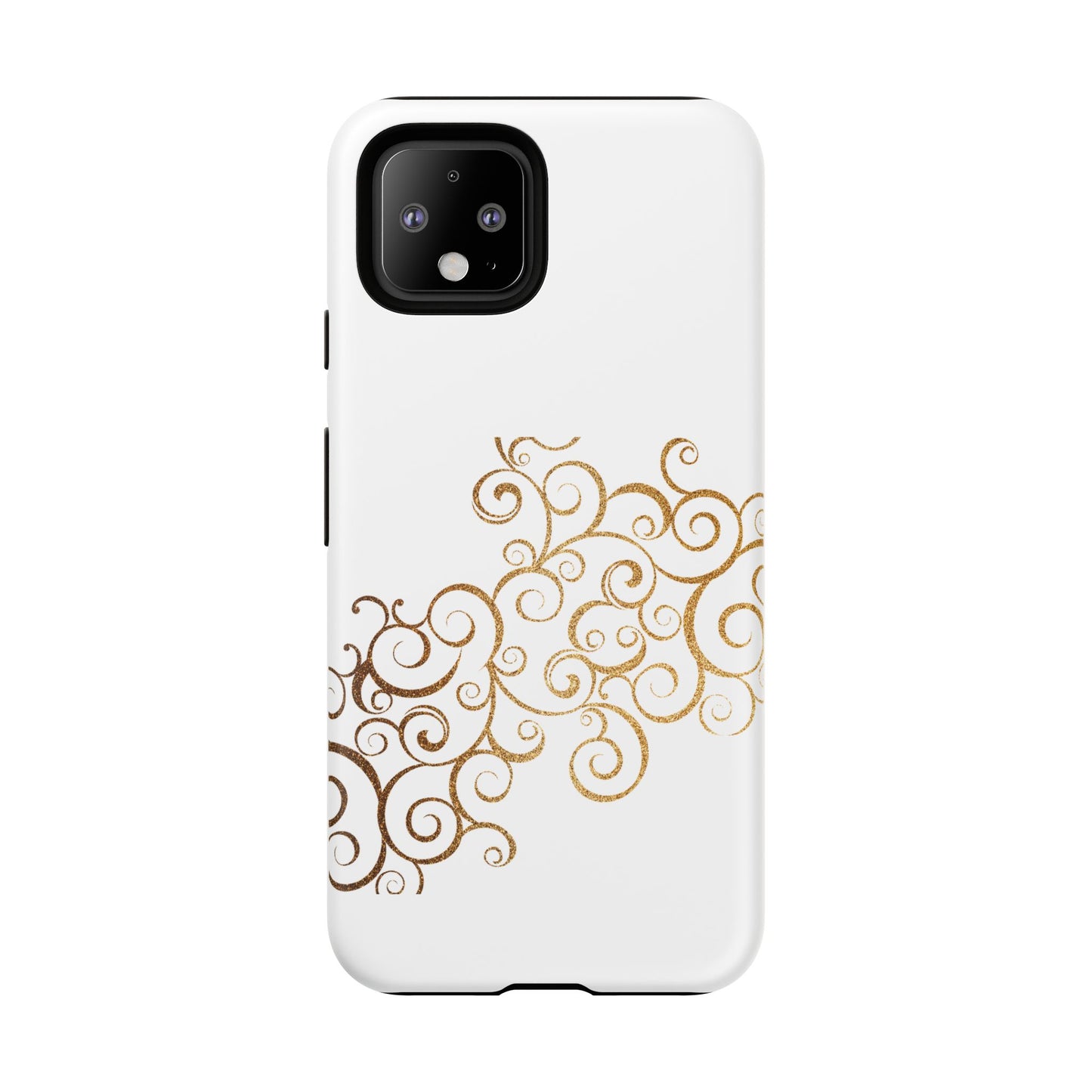 Elegant Floral Phone Case, Tough Cases, Gold Swirls, Stylish Protection, Trendy Gift, Chic Accessory