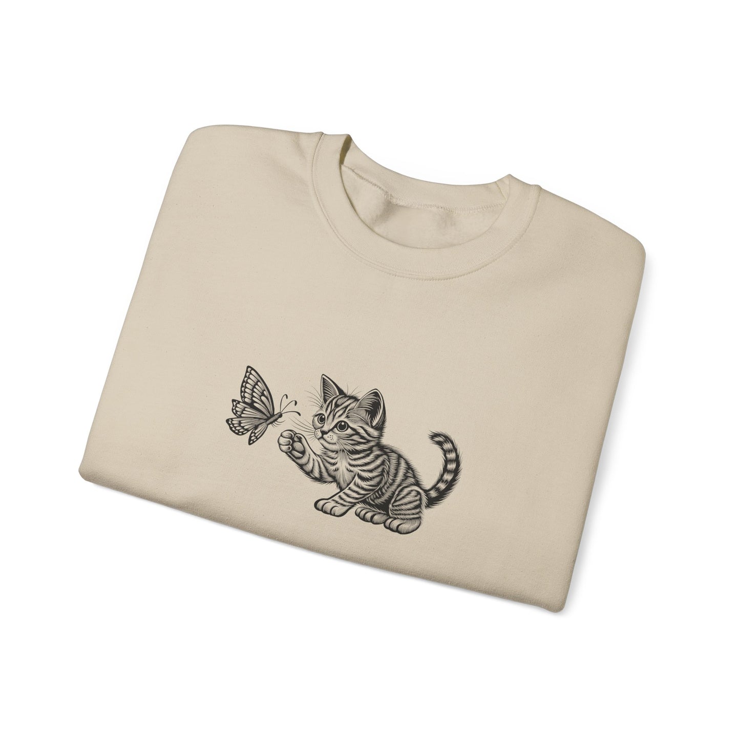 Kitten Butterfly Sweatshirt, Cozy Crewneck with Cat Art, Perfect Gift for Animal Lovers, Cute Sweatshirt for Relaxation & Everyday Wear