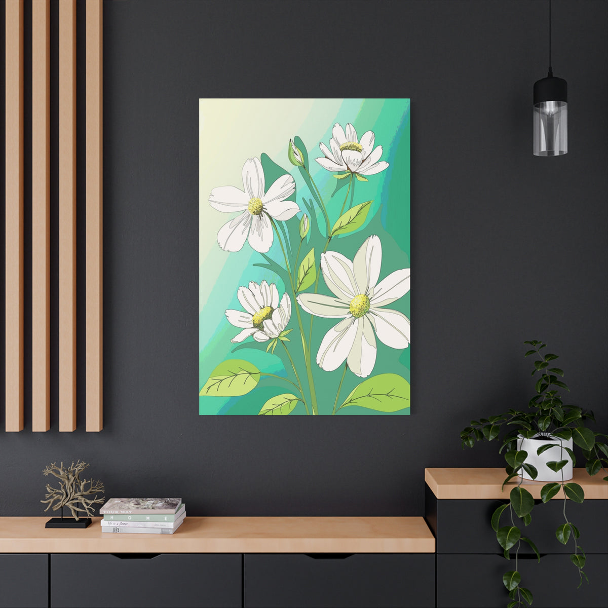 Matte Canvas, Stretched, 1.25" White Flowers