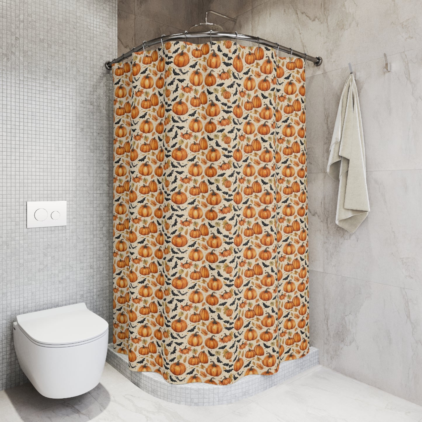 Autumn Pumpkin Shower Curtain | Seasonal Home Decor for Fall, Halloween, Thanksgiving, Farmhouse Style, Bathroom Accessories