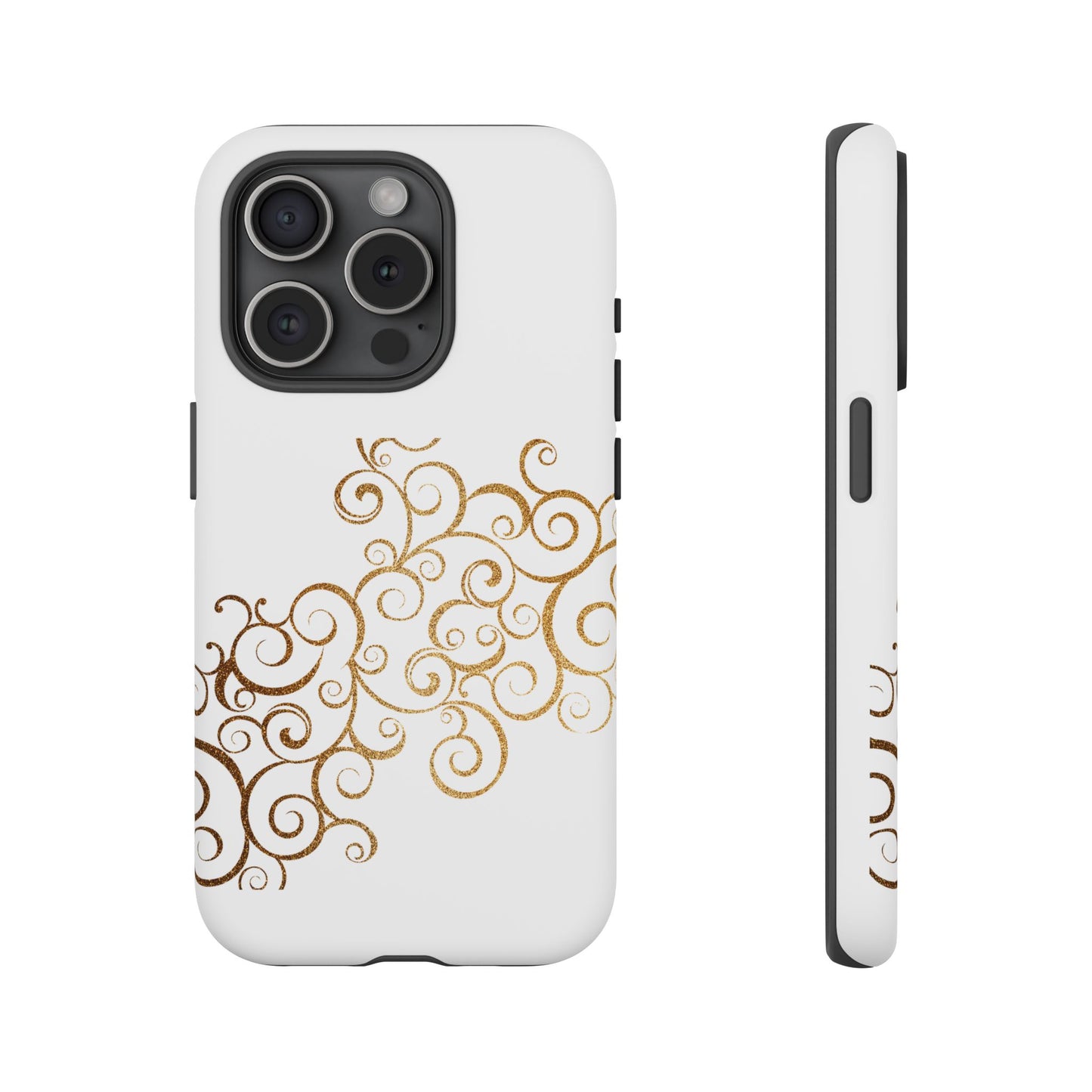Elegant Floral Phone Case, Tough Cases, Gold Swirls, Stylish Protection, Trendy Gift, Chic Accessory