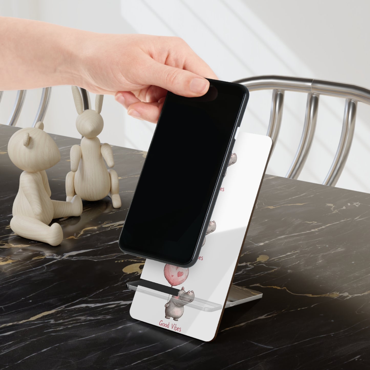 Cute Hippopotamus Mobile Display Stand, Phone Holder, Good Vibes Stand, Desk Organizer, Gift for Kids, Home Office Decor