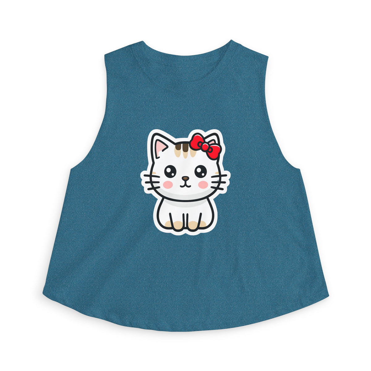 Kawaii Kitty Bow Crop Top — Cute Cat Graphic Women's Tank