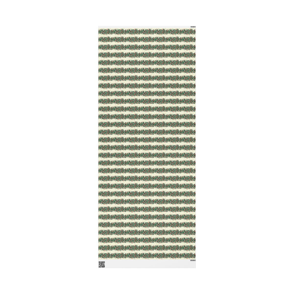 Wrapping Paper Roll — Festive Green Wreath & Red Berry Holiday Wrap