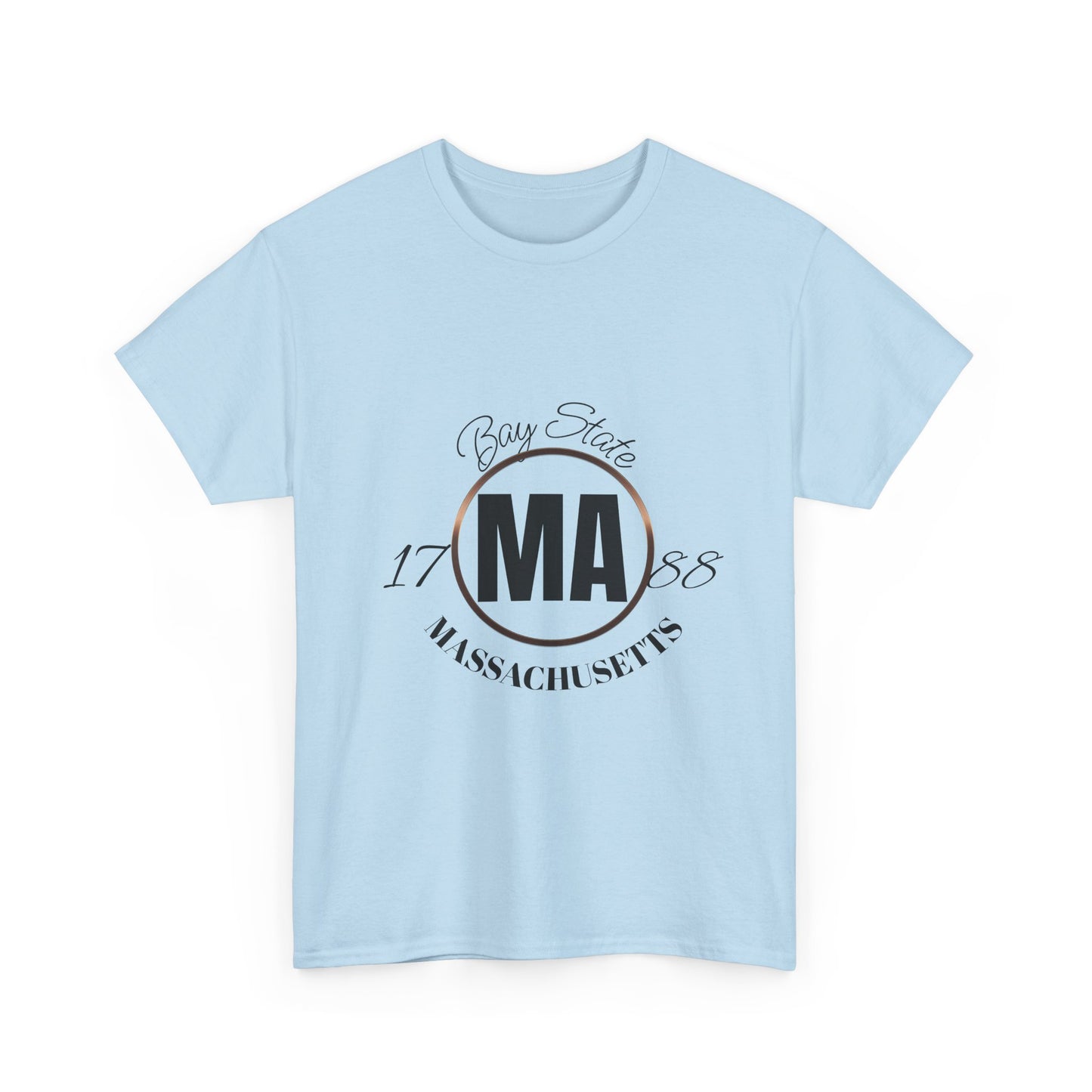 Unisex Heavy Cotton Tee with Massachusetts Design, Casual Wear, Gift for Him/Her, Travel Souvenir, Vintage Style