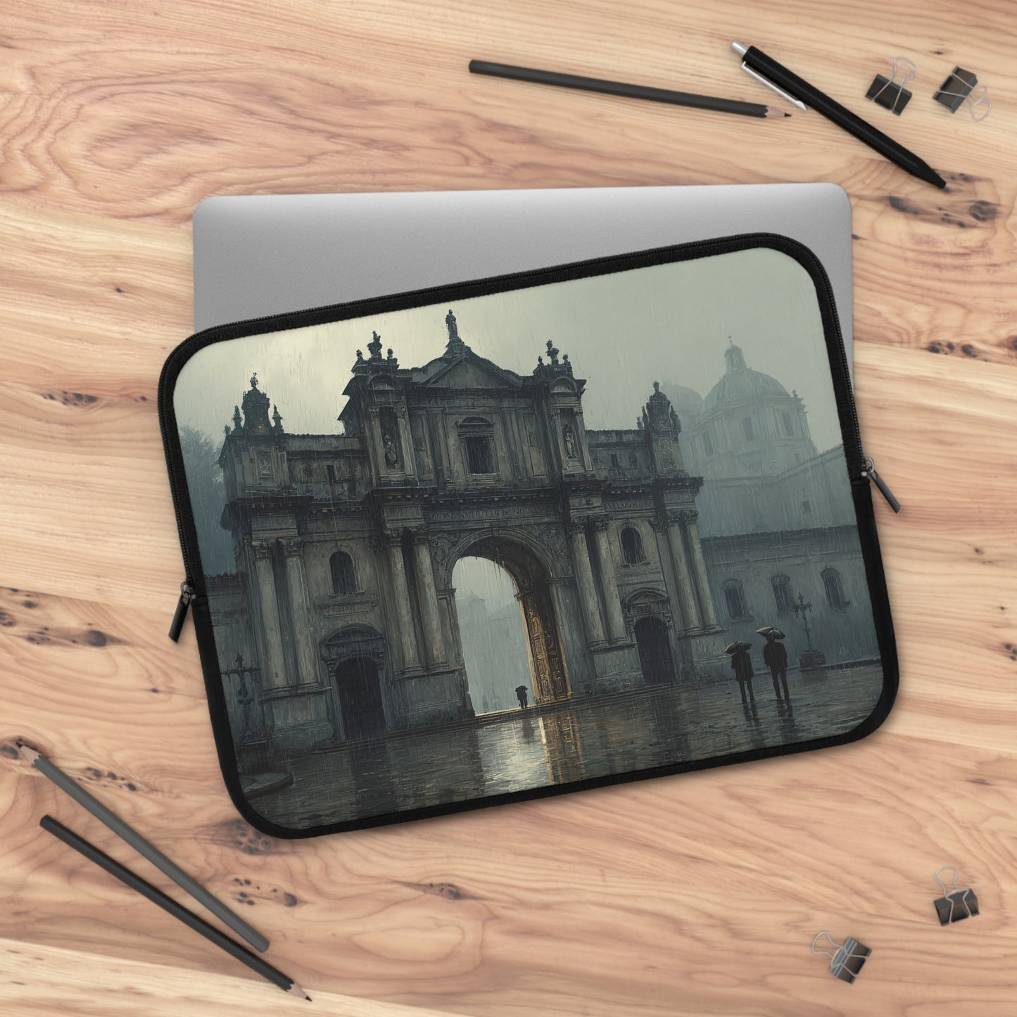 Elegant Vintage Laptop Sleeve with Architectural Design, Computer Case, Tech Accessory, Gift for Students, Stylish Electronics Protection