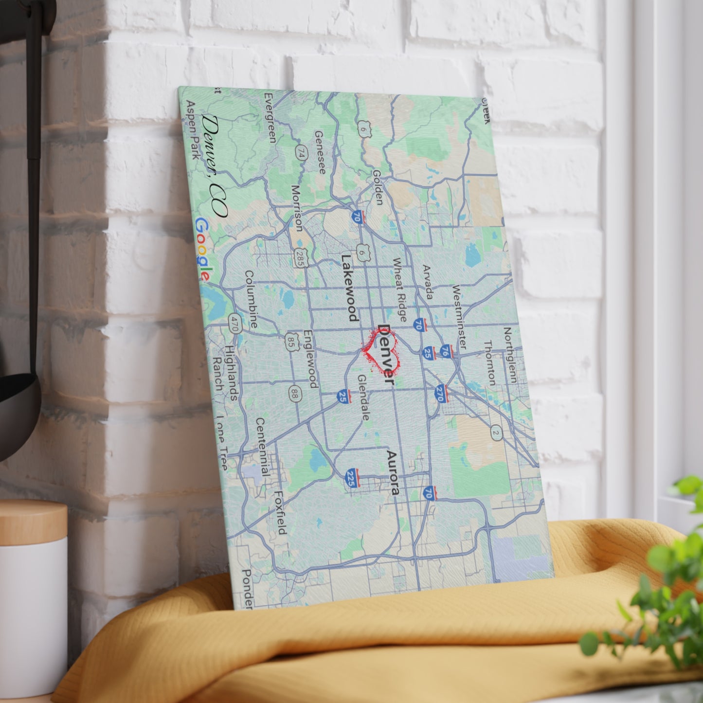 Personalized Denver Map Glass Cutting Board, Kitchen Decor, Housewarming Gift, Wedding Gift, Unique Gift for Chefs, Culinary Lover