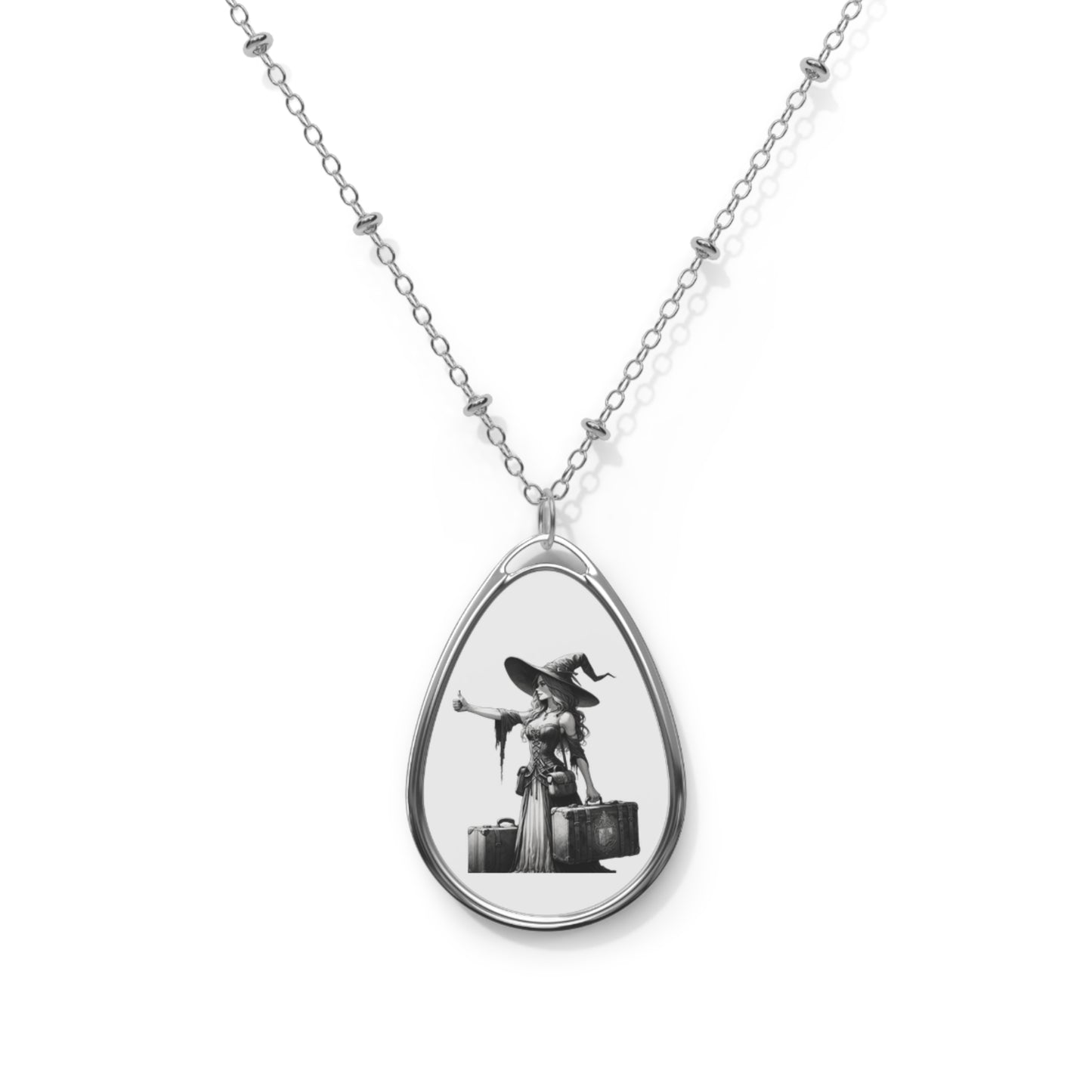 Whimsical Witch Oval Necklace, Halloween Jewelry, Unique Gift, Spooky Accessories, Seasonal Style, Everyday Charm