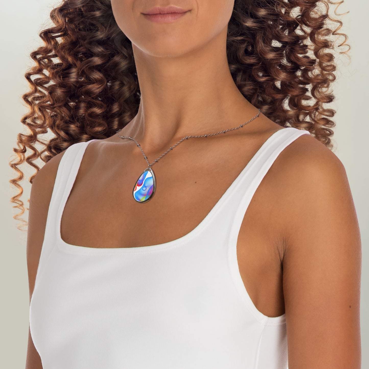 Colorful Oval Necklace, Adjustable Chain, Boho Jewelry, Gift for Her, Birthday Present, Unique Accessory